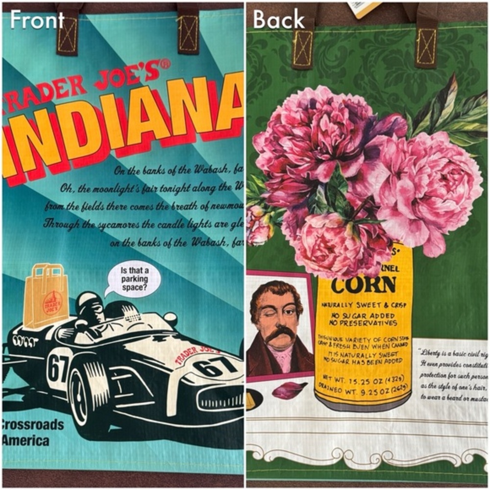 Trader Joes Indiana Corn Flower Car Reusable Bag Brand New with Tag Grocery Tote